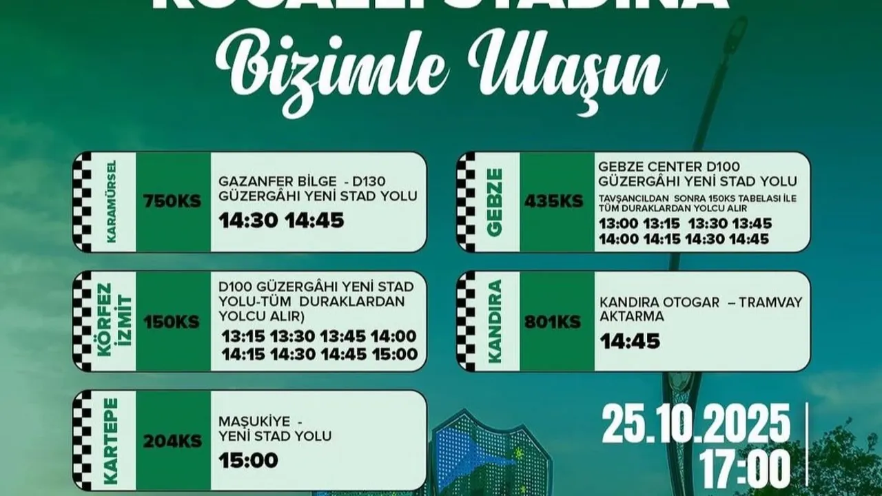 Kocaeli Büyükşehir’den Kocaelispor Maçı İçin Taraftara Ulaşım ve Otopark Desteği
