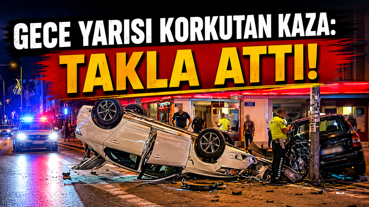 Gece Yarısı Korkutan Kaza: Takla Attı