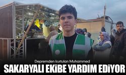 Depremden kurtulan Muhammed Sakaryalı ekibe yardım ediyor