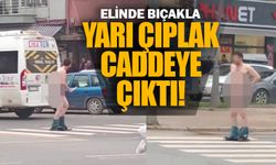 Elinde bıçakla yarı çıplak caddeye çıktı!