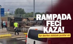 Serdivan rampasında otobüs yan devrildi: Yaralılar var