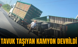 Tavuk Taşıyan Kamyon Devrildi