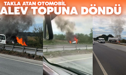 D-100'de takla atan otomobil alev topuna döndü: 1 yaralı