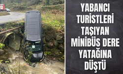 Yabancı turistleri taşıyan minibüs dere yatağına düştü