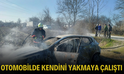 Tarlaya çektiği otomobilde kendini yakmaya çalıştı