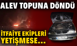 Alev topuna dönen otomobil son anda söndürüldü