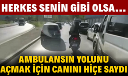 Ambulansın önünü fermuar yöntemi ile açtı!