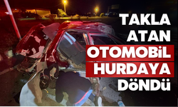 Duble yolda refüje çarpan otomobil takla attı!