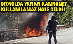 Otoyolda yanan kamyonet kullanılamaz hale geldi!