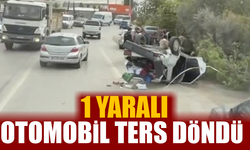 Bir garip kaza! Saksılara çarpan otomobil ters döndü