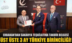 Fatih Erbakan’dan Sakarya Teşkilatına Takdir Belgesi: Üst Üste 3 Ay Türkiye Birinciliği!