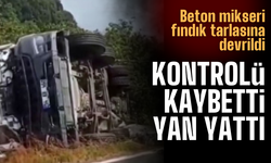 Beton mikseri fındık tarlasına devrildi