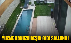 Depremde yüzme havuzu beşik gibi sallandı
