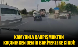 Kamyonla çarpışmaktan kaçınırken demir bariyerlere girdi