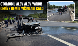 Otomobil alev alev yandı, geriye demir yığınları kaldı