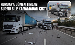 Hurdaya dönen tırdan burnu bile kanamadan çıktı