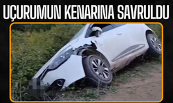 Kontrolden Çıkan Otomobil Uçurumun Kenarında Durabildi