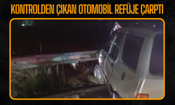 Kontrolden çıkan otomobil refüje çarptı