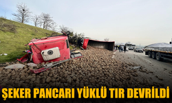 Şeker pancarı yüklü tır 2 araca çarpıp devrildi