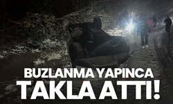 Buzlu yolda takla atan sürücü yaralandı