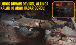 Lodos duvarı devirdi, altında kalan 10 araç hasar gördü