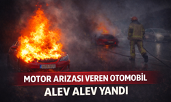 Motor arızası veren otomobil alev alev yandı
