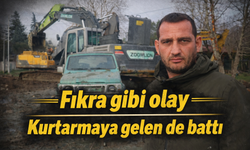 Arazi Aracıyla Birlikte 3 Kepçe Battı