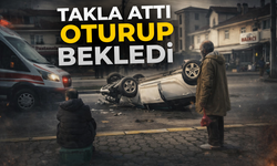 Takla attığı aracın başında oturup bekledi