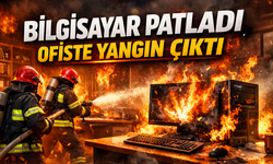 İş yerinde bilgisayar patlayınca yangın çıktı!