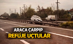 Araca çarpıp refüje uçtular!