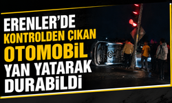 Erenler’de kontrolden çıkan otomobil yan yatarak durabildi