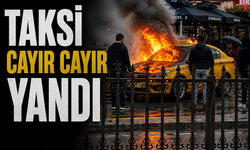 Seyir halindeki taksi cayır cayır yandı