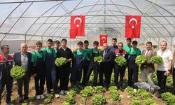 Keşan'daki okul serasında öğrenciler hasat yaptı