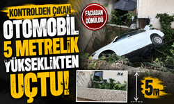 Kontrolden çıkan otomobil 5 metrelik yükseklikten uçtu