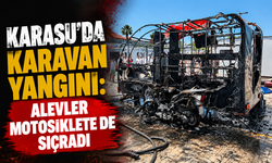 Karasu’da Karavan Yangını: Alevler Motosiklete de Sıçradı