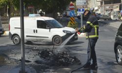 Lüleburgaz'da seyir halindeki motosiklette çıkan yangın söndürüldü