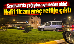 Serdivan’da yağış kazaya neden oldu! Hafif ticari araç refüje çıktı