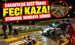 Sakarya'da gece yarısı feci kaza! Otomobil hurdaya döndü