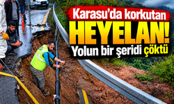 Karasu'da korkutan heyelan! Yolun bir şeridi çöktü