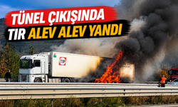 Tünel çıkışında tır alev alev yandı