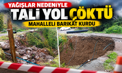 Yağışlar nedeniyle tali yol çöktü, mahalleli barikat kurdu