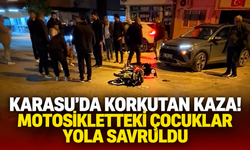 Karasu'da korkutan kaza! Motosikletteki çocuklar yola savruldu