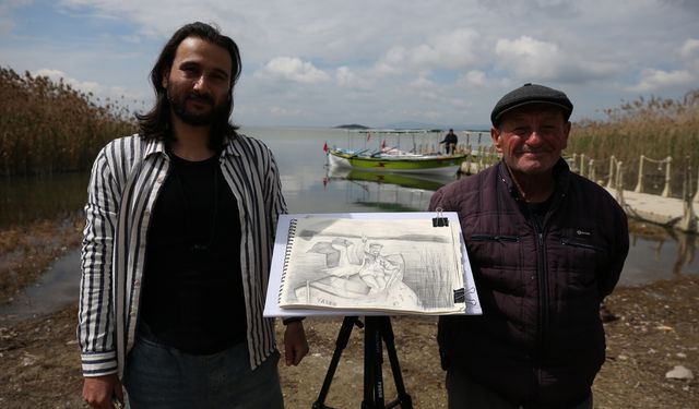 Motosikletiyle Anadolu'yu gezen ressam, Adem amca ile Yaren leyleği resmetti
