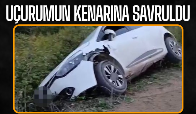 Kontrolden Çıkan Otomobil Uçurumun Kenarında Durabildi