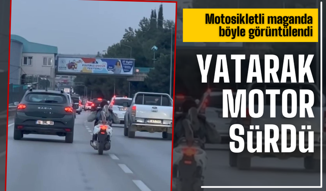 Trafikte tehlikeli anlar: Motosikleti yatarak kullandı