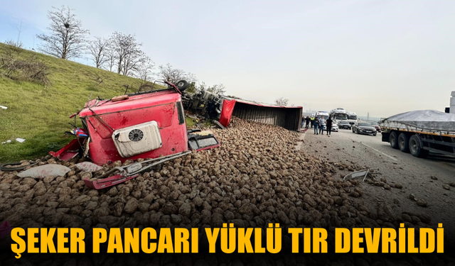 Şeker pancarı yüklü tır 2 araca çarpıp devrildi