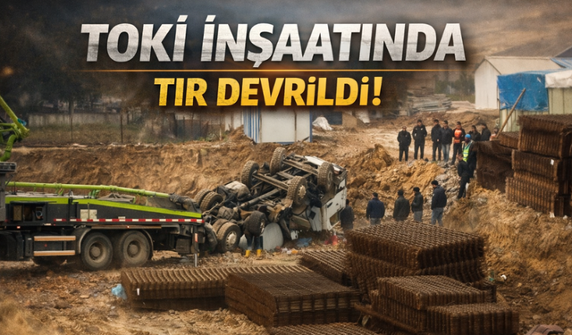 Korucuk’ta TOKİ İnşaatı Yakınında Tır Devrildi