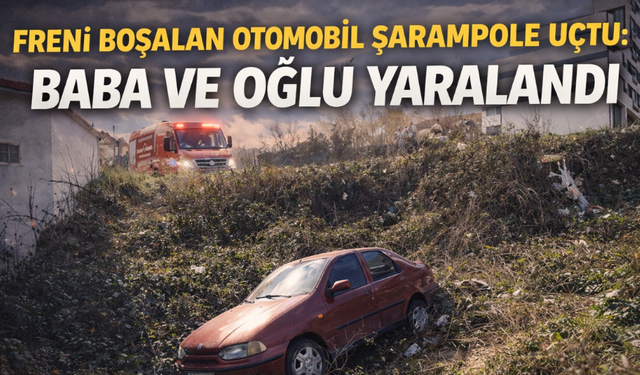 Freni boşalan otomobil şarampole uçtu: Baba ve oğlu yaralandı