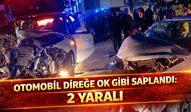 Otomobil Direğe Ok Gibi Saplandı: 2 Yaralı