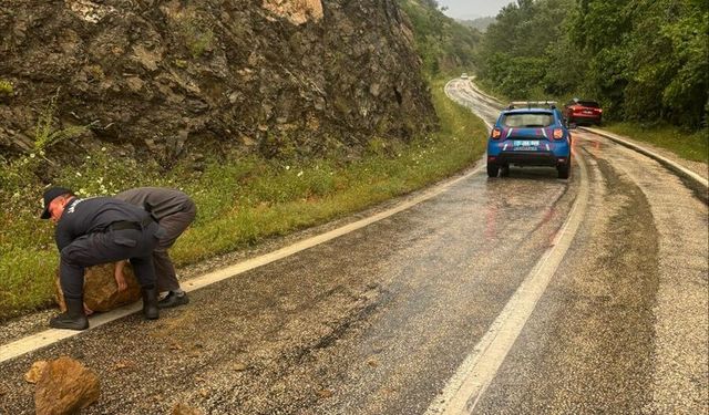Bilecik'te yola düşen kaya parçaları temizlendi